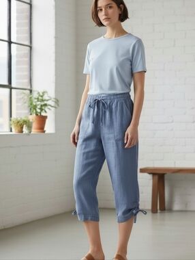 Jones New Cropped Pants York Blue Drawstring Size 6 NWT